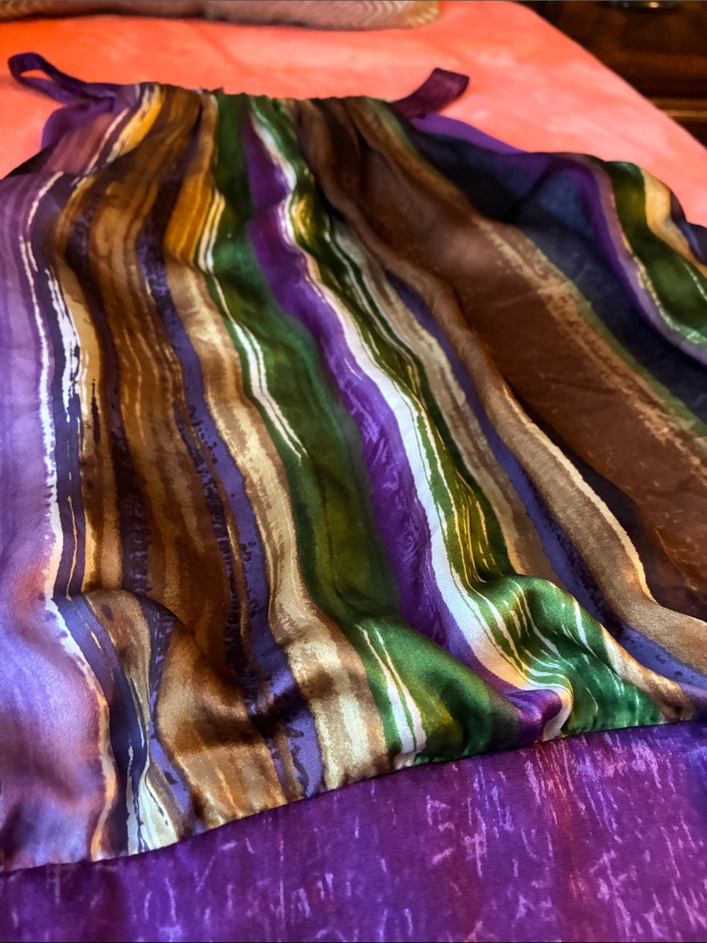 100% SILK- Ann Taylor Striped Camisole In Purple, Green & Neutrals - Picture 15 of 15
